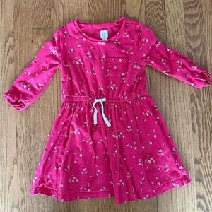 GAP Bright Pink Floral Long-Sleeve Drawstring Dress